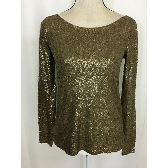J Crew Brown Beige Bronze Sequin Long sleeve top - Picture 1 of 6